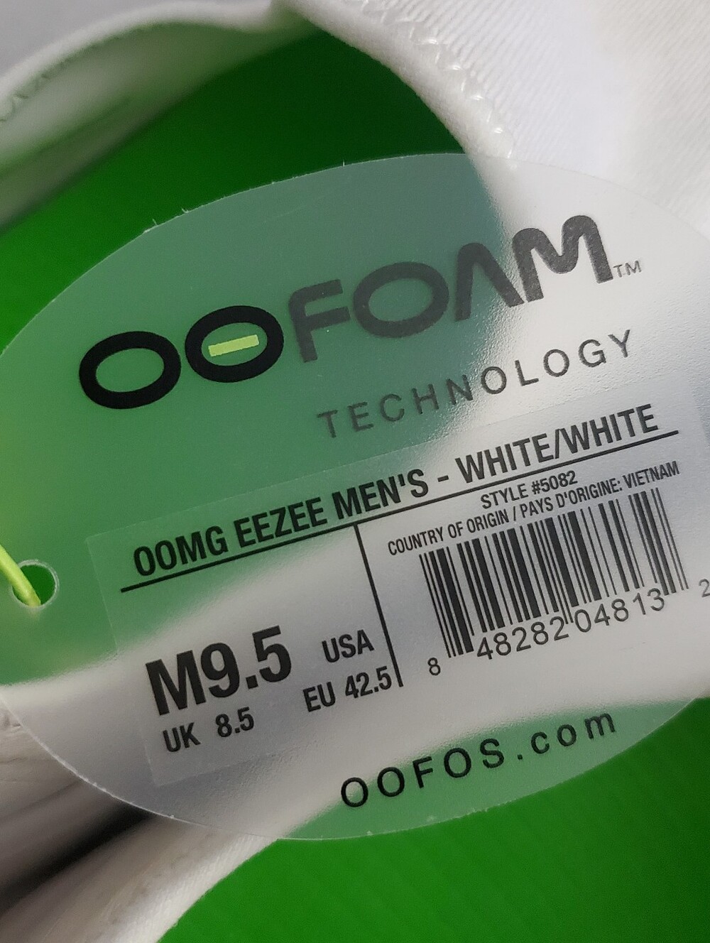 OOFOS White Slip-On Sneakers with Lime Green Lining - Picture 7 of 10